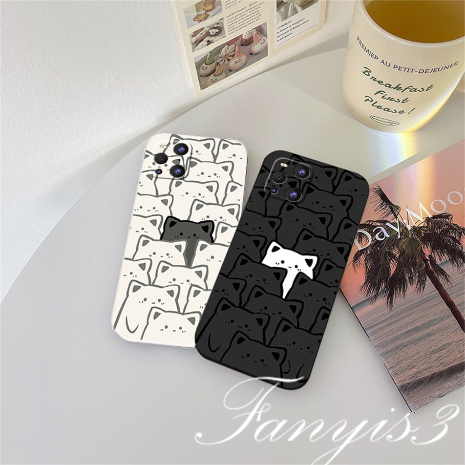 Redmi 12C A1 Plus Note 11 Pro+ 11 11s 10 10s 9 9s 8Pro 10A 10C 10 9C 9A 9T Xiaomi 11Lite 11TPro Poco X3Pro X3NFC Cute Black White Cat Phone Case Silicon Soft Cover Pelindung