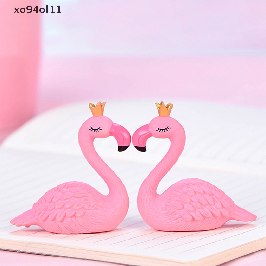 Xo Pink Resin Flamingo Figure Memakai Mahkota King Queen Hiasan Rumah Hadiah Pernikahan OL