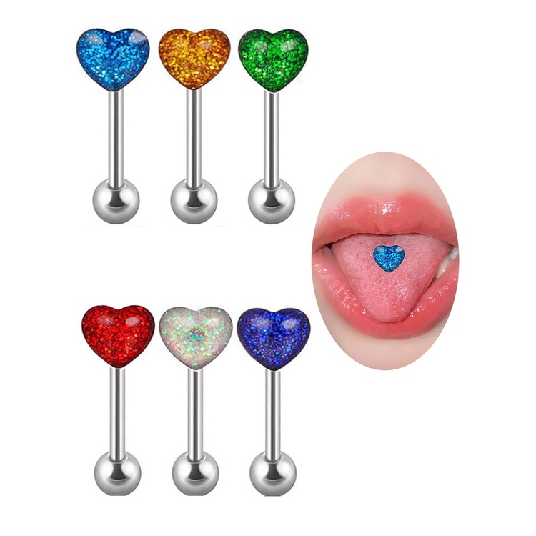 1pc Warna Solid Akrilik Jantung Tindik Stainless Steel Bibir Lidah Studs Tragus Helix Tindik Tulang Rawan Perhiasan Tubuh Seksi