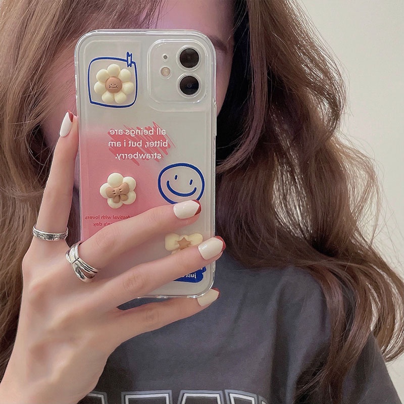 IPHONE 3d Bunga Transparan Lembut TPU Pelindung Lensa Kamera Phone Case Cover Untuk Iphone7 8 PLUS X XR XS 11 12 13 14 MINI PRO MAX SE 2020