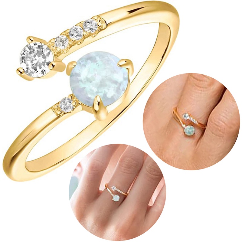 Korea Opal Berputar Anxiety Rings Untuk Wanita Warna Emas Zirkon Kawin Cincin Adjustable Gadis Anti Stres Gelisah Perhiasan Hadiah