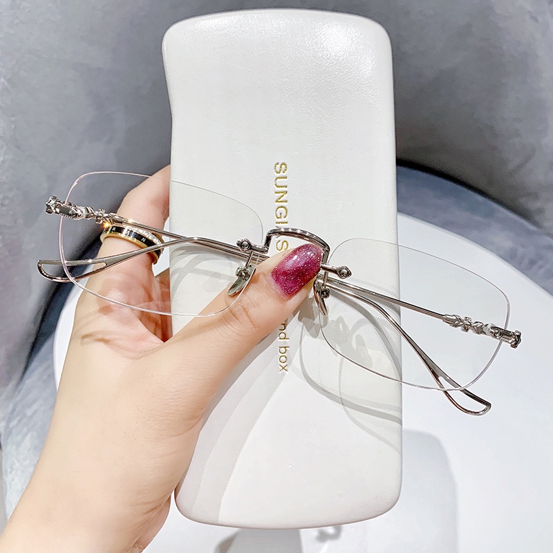 Kacamata Baca Fashion Frameless Anti Radiasi Rimless Reading Glasees Wanita Pria Fashion Frame Metal