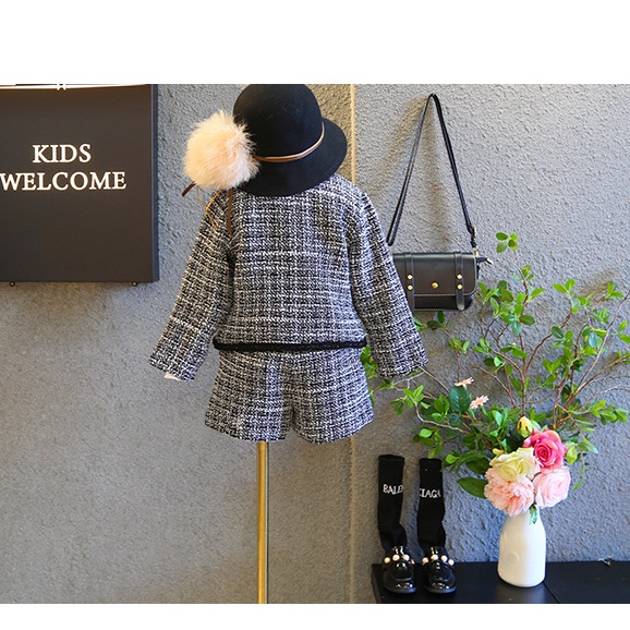 CHUBBI 2 Setelan Anak Perempuan 2in1 Tweed Jaket Roses Fashion Korean