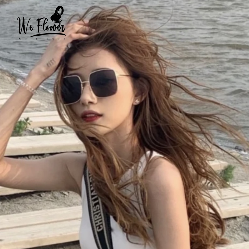 We Flower Chic Retro Emas Logam Persegi Over Sized Sunglasses Untuk Wanita Pria Elegan Perlindungan UV400 Kacamata Matahari Luar Ruangan Fashion Anti Radiasi Eyewear