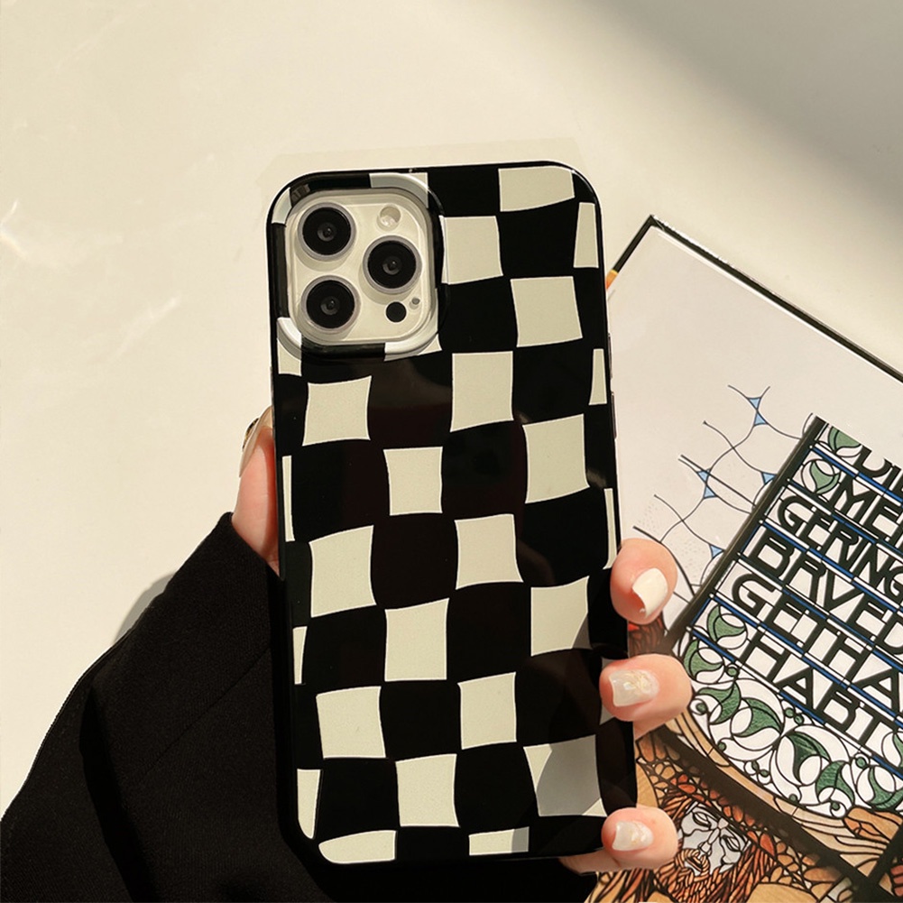 IPHONE Casing Checkboard Hitam Untuk Iphone13/13PRO/13PROMAX Cangkang Hp Shockproof Anti Gores