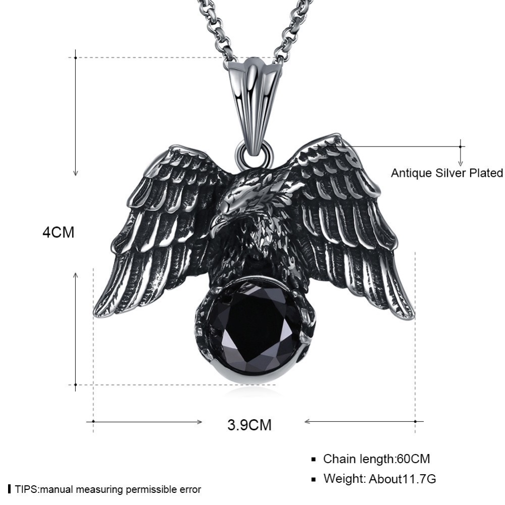 [X C Kalung] Wanita Hip Hop Punk Gothic Vintage Perak Kalung Eagle Ambil Permata Baja Titanium Liontin Rock Pesta Fashion Perhiasan