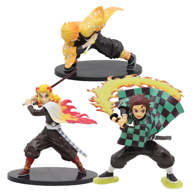 Anime Demon Slayer Action Figure Kamado Tanjirou Agatsuma Zenitsu Demon Figurine Boneka Mainan Anak Laki-Laki Dekorasi