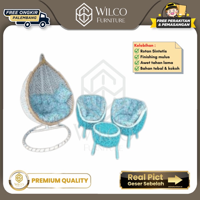 Set Ayunan Gantung + Kursi Teras 2 Kursi 1 Meja Rotan Sintetis PLG - Ayunan