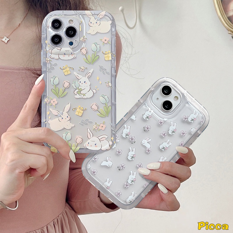 Fresh Flowers Case Redmi 12C 10C 9 10A A1 9T 10 9A 9C NFC Redmi Note8 9 Note10s Note 11 10s 11s 10 9 Note10 11 POCO F4 Kartun Lucu Kelinci Bening Shockproof Airbag Penutup Bunga