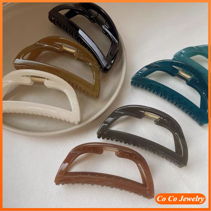 Jepit Rambut Besar Setengah Lingkaran Berongga Sederhana Untuk Wanita Aksesoris Rambut Fashion Korea