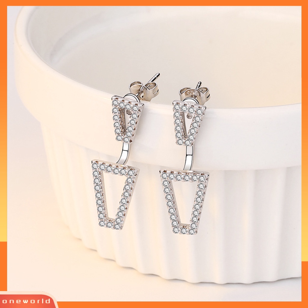 [EONE] 1pasang Anting Tusuk Dual Wearing Ways Geometri Hadiah Warna Silver Berlian Imitasi Mengkilap Women Earrings Untuk Pacaran