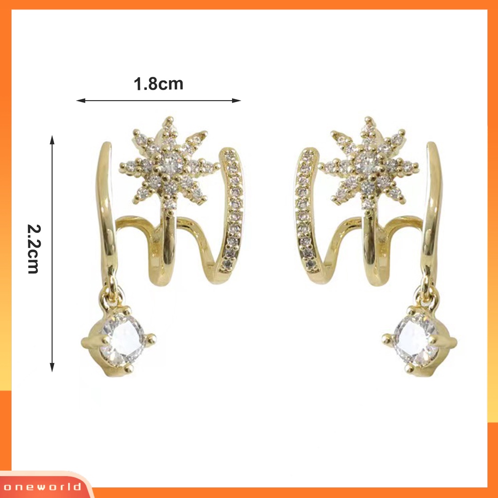 [EONE] 1pasang Ear Studs Claw 3baris Elegan Temperamen Emas Hadiah Hypoallergenic Bling Berlian Imitasi Bintang Wanita Anting Fashion Perhiasan