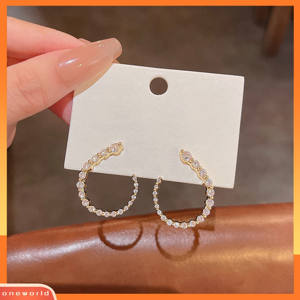 [EONE] 1pasang Anting Pejantan Berbentuk C Geometris Minimalis Elegan Mewah Berkilau Berlian Imitasi Wanita Open Hoop Earrings Fashion Jewelry