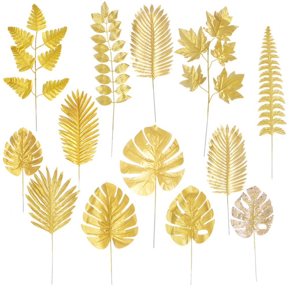 Simulation Simulasi Emas Daun Kura-kura Monstera Daun Palem Gaya Nordik Buatan Daun Tanaman Dekorasi Rumah Daun Emas Daun Monster
