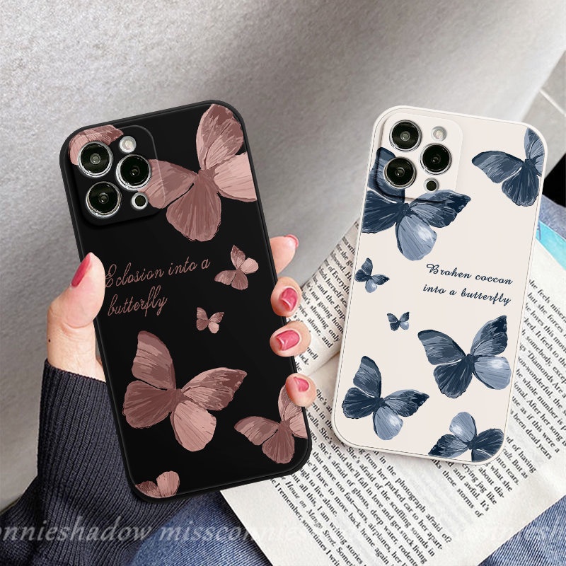 Case Infinix Hot9 12 11 10 Play Smart5 4 6 Plus Note 11 12 G96 8 12 2023 Hot 10Lite 12 11 8 11s 9 20 20s 10t 10s 12i Hot 12pro Retro Butterfly Lurus Tepi Samping Pattern Sarung