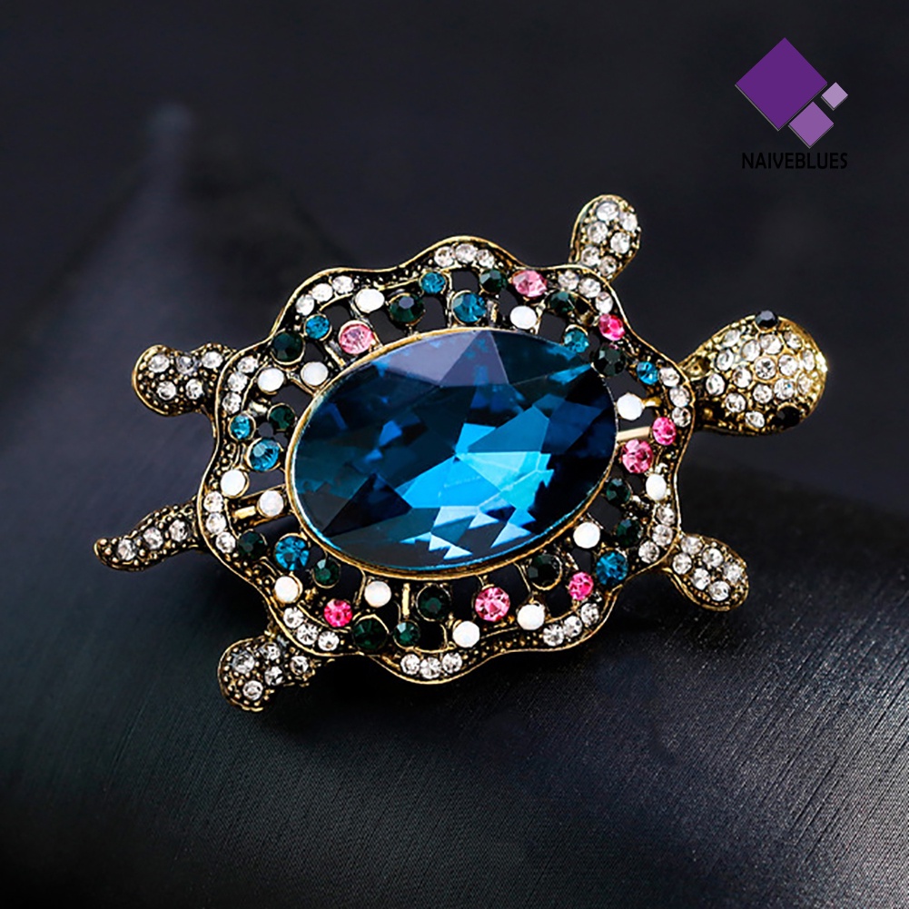 &lt; Naiveblues &gt; Fashion Enamel Kartun Turtle Rhinestones Faux Permata Bros Pin Perhiasan