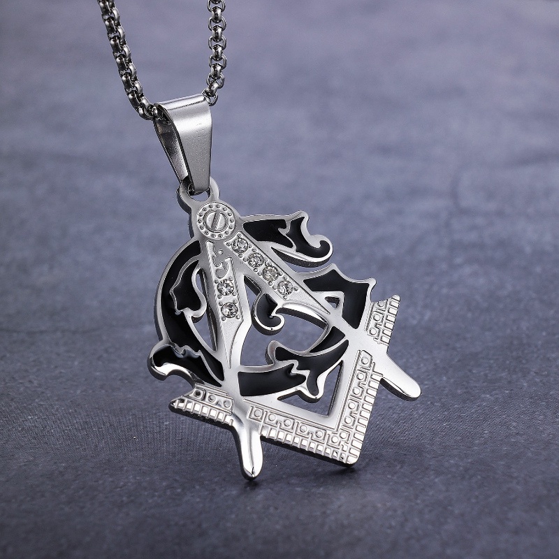 [Z H Jewelry] Vintage AG Freemasonry Liontin Fashion Pria Anti Karat Kalung Liontin Hip Hop Pesta Baja Titanium Perhiasan Aksesoris Grosir