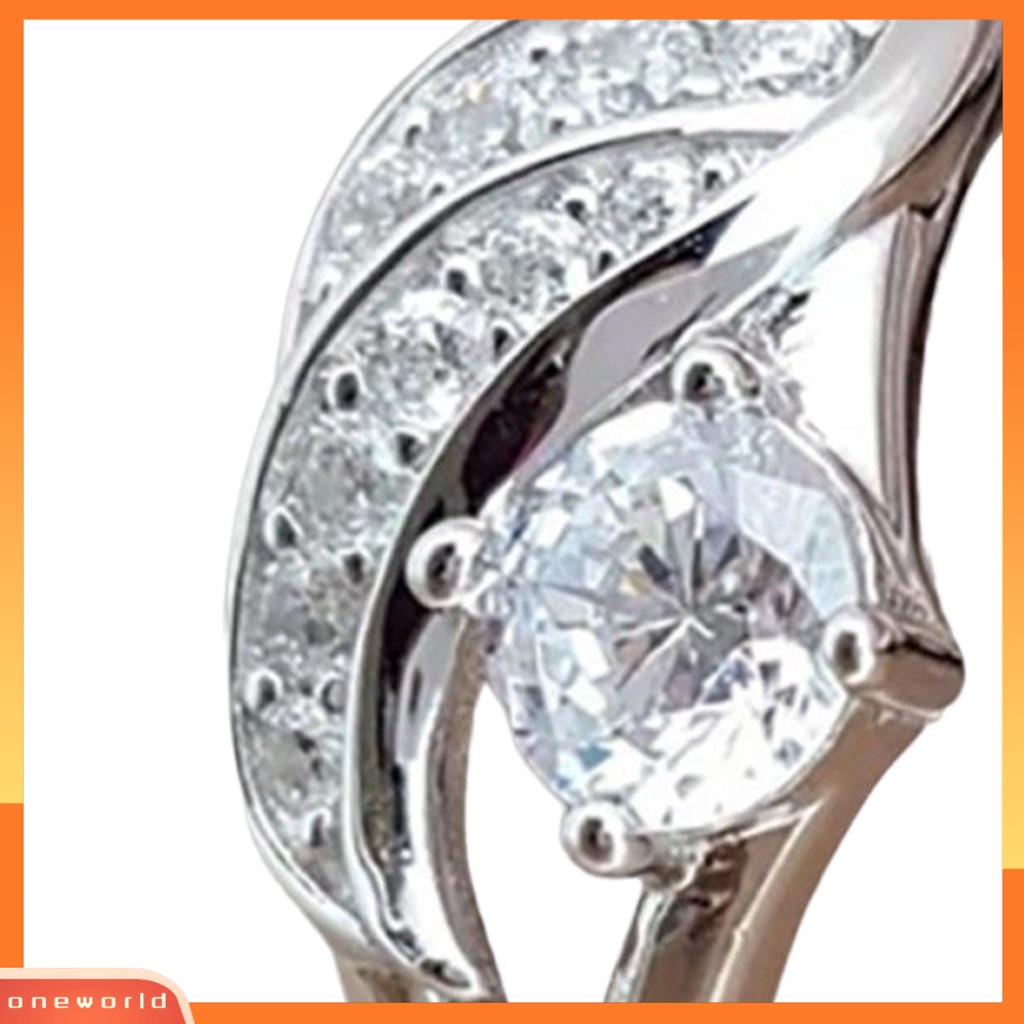 [EONE] Lady Ring Cubic Zirconic Hias Bulat Alloy Bentuk Sayap Cincin Pernikahan Untuk Lamaran