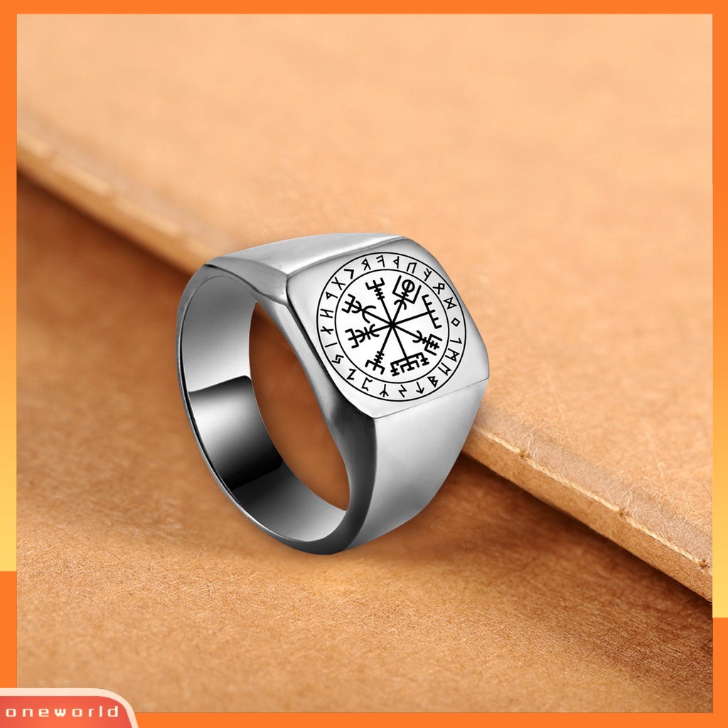 [EONE] Pria Cincin Rune Ukir Baja Titanium Punk Cincin Jari Persegi Hadiah Ulang Tahun