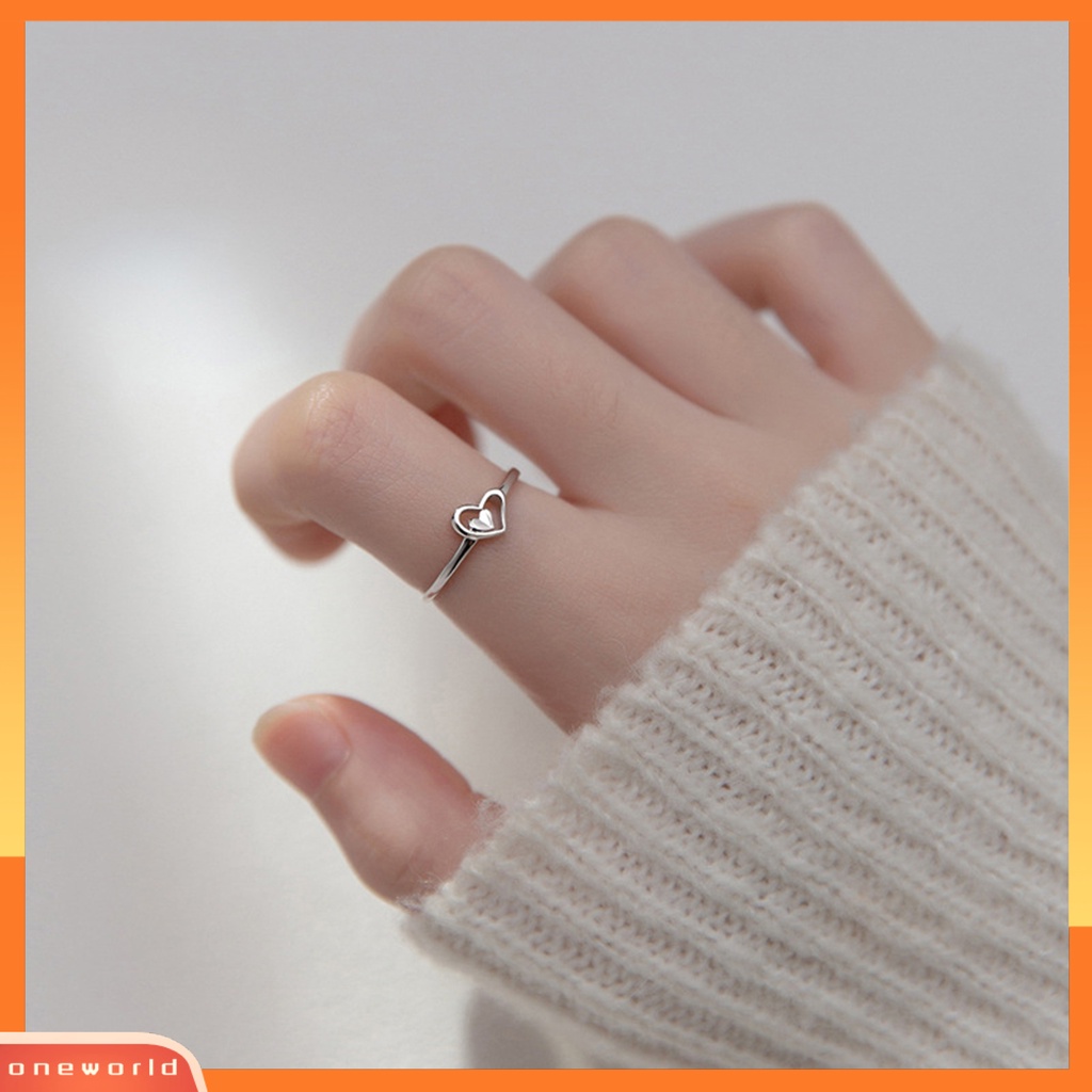 [EONE] Wanita Cincin Berongga Keluar Perhiasan Hati Ganda Gaya Korea Cut-out Finger Ring Untuk Pesta Perjamuan Prom