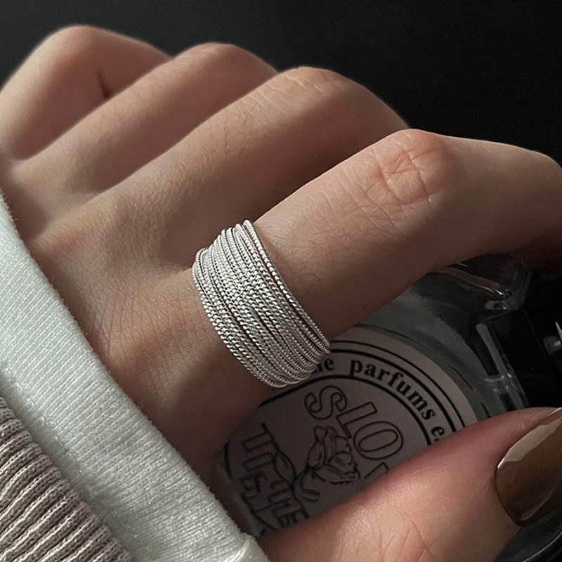 925 Sterling Silver Garis Unik Cincin Untuk Wanita Perhiasan Jari Cincin Adjustable Terbuka Vintage Untuk Pesta Hadiah Ulang Tahun