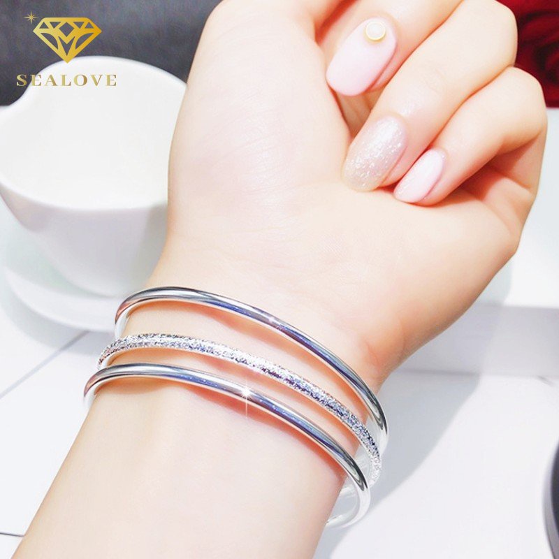 3 Pcs/Set Gelang titanium Wanita Anti Karat 18K Emas Cantik Bangle Aksesoris Mewah Korean Style COD