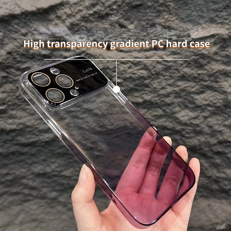 IPHONE Casing Pelindung PC Jendela Besar Untuk Iphone14 13 12 Pro Max 14Plus Hard Case Gradasi Transparansi Tinggi