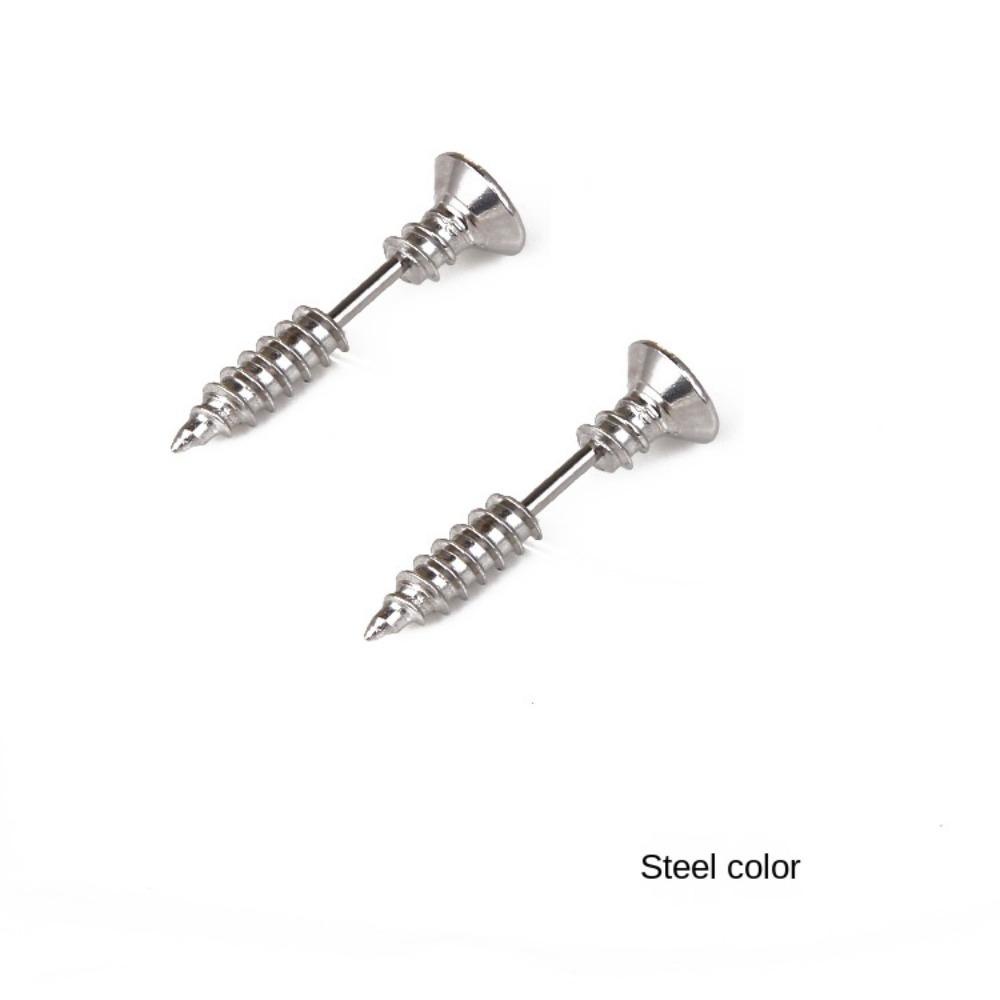 Mxbeauty Anting Titanium Steel Anti Alergi Gaya Punk Kpop Perhiasan Geometris Paku Sekrup Hiasan Halloween Anting Gaya Korea