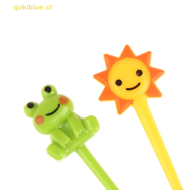 Qukiblue 8pcs Set Garpu Buah Hewan Kartun Mini Anak Snack Kue Dessert Stick Tusuk Gigi cl