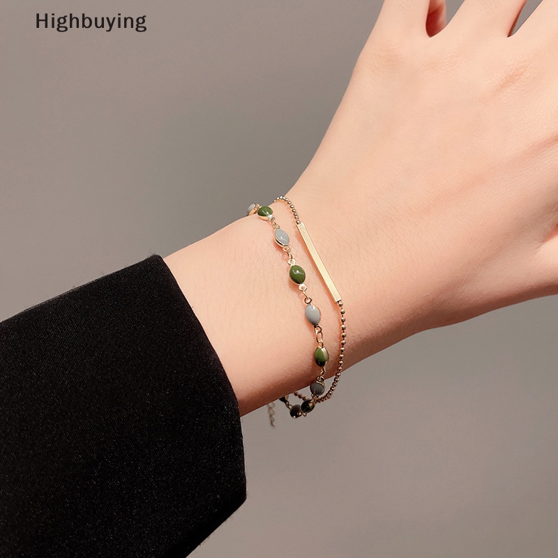 Hbid Gaya Perancis Retro Double Layer Gelang Kristal Pesona Gelang Adjustable Perhiasan Untuk Wanita Warna Emas Manik-Manik Rantai Glory