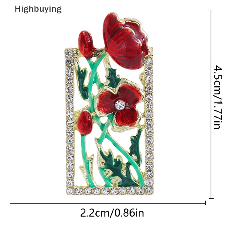 Hbid Bros Bunga Cantik Untuk Wanita Desain Bingkai Enamel Merah Tanaman Pesta Kantor Brooch Pin Hadiah Glory