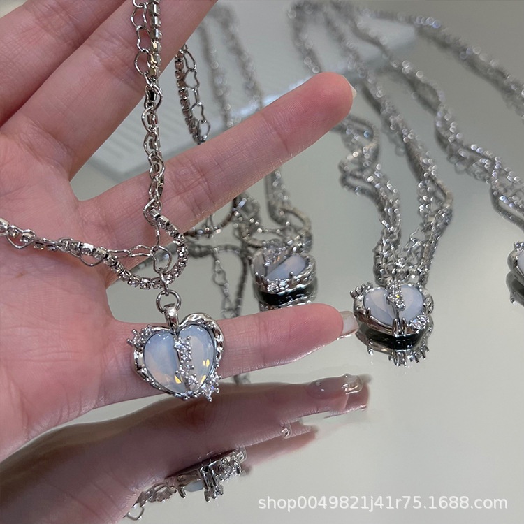 Set Cincin Rantai Tulang Selangka Modis Dan High-end, Jinhang Kecantikan, Multi-layer Berkilau Berlian Split Micro Hias Zirconia Cinta Kalung Untuk Wanita