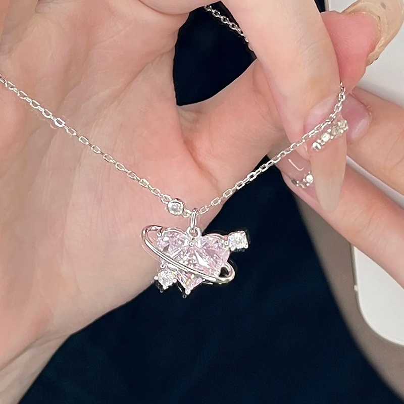 Populer Kalung Geometris Hati Kristal Berlian Imitasi Untuk Wanita