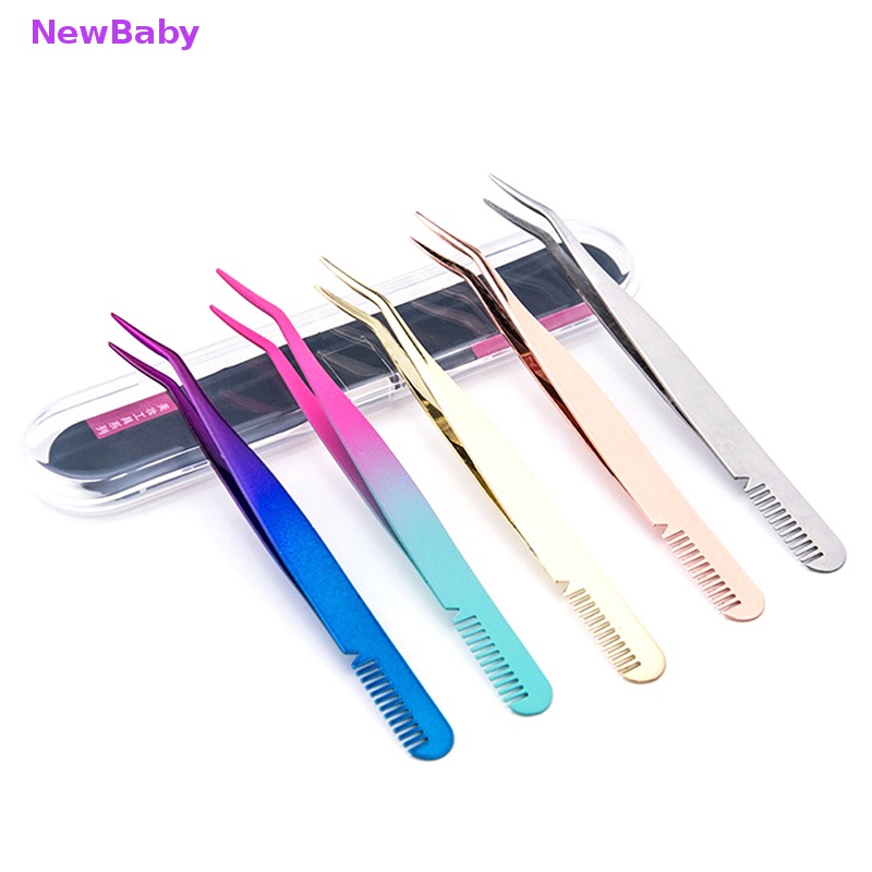 Newbaby Pinset Alis Dengan Sisir Stainless Steel Lash Aplikator Extension Supplies ID