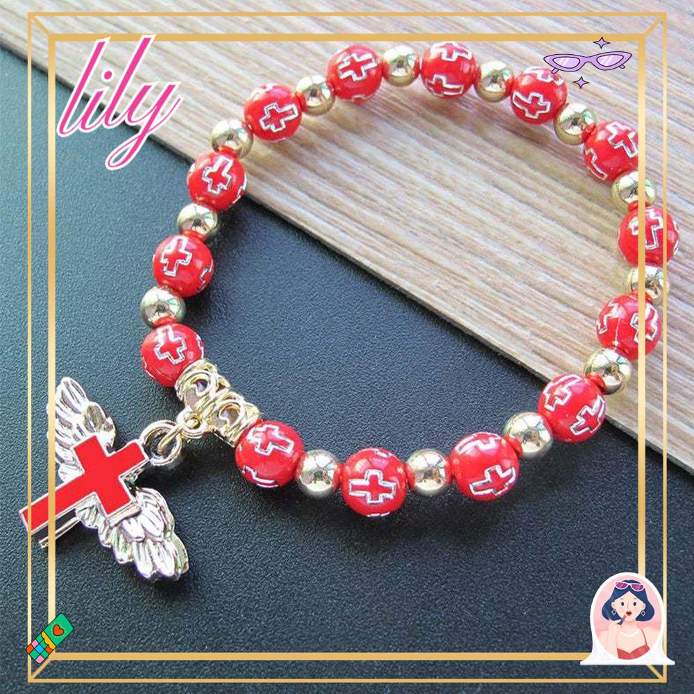 Lily Cross Bead Gelang Wanita Bronzing Akrilik Charm Bracelet