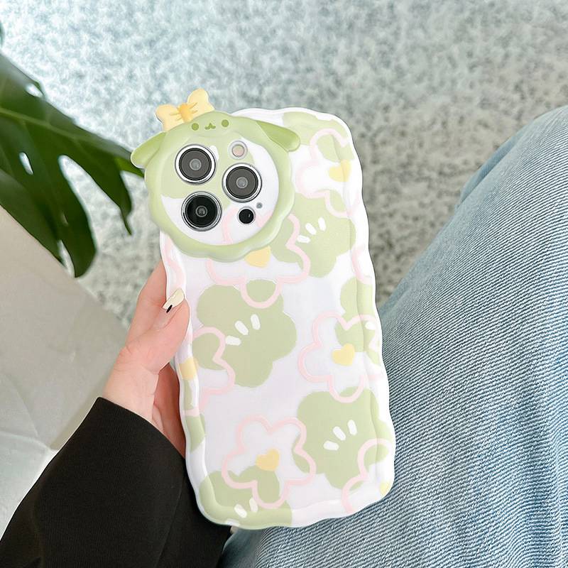 【Lamb Style】INS Green Flowers Soft TPU Case HP iP iPhone 11 12 13 14 Pro Max 7 8 + Plus SE 2020 X XS XR Max Girl Woman FTD Casing Apple