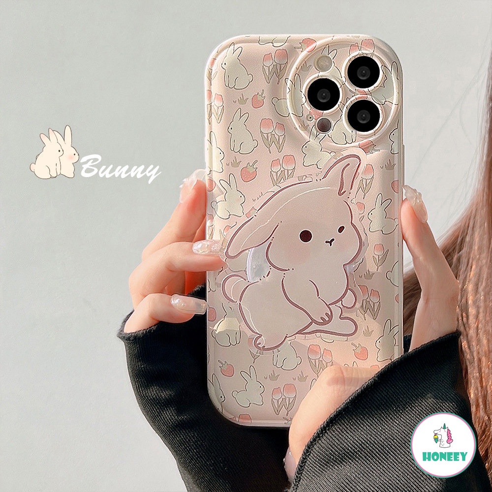 Casing Ponsel Kelinci Bunga Lucu Dengan Braket Penutup Belakang Untuk IPhone14 11 12 13 Pro Max X XS Max XR 78 14Plus Pelindung Soft Cover