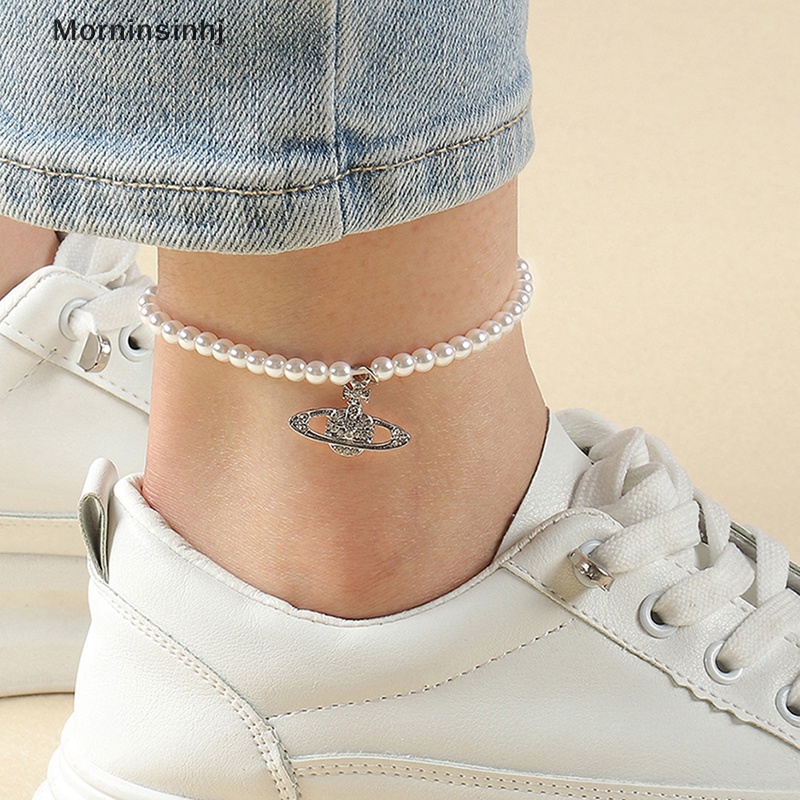 Mornin Fashion Kristal Mutiara Rantai Saturnus Gelang Kaki Untuk Wanita Vintage Gelang Kaki Barefoot on Leg Chain Perhiasan Aksesoris id