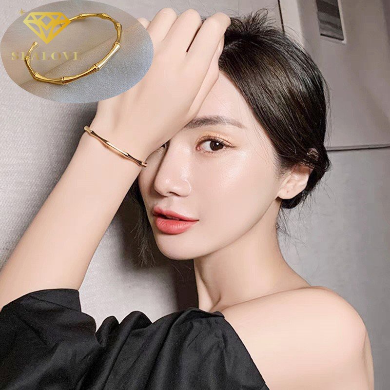 Gelang titanium Wanita Anti Karat Baling baling bambunya Emas 18K Simple Aksesoris Perhiasan Korean Style COD