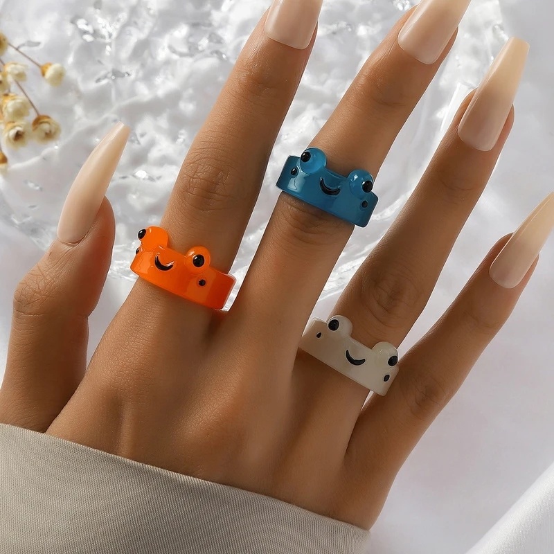 Fashion Indah Wanita Pria Bercahaya Katak Cincin Lucu Indah Lucu Kartun Hewan Aesthetic Jari Cincin Perhiasan