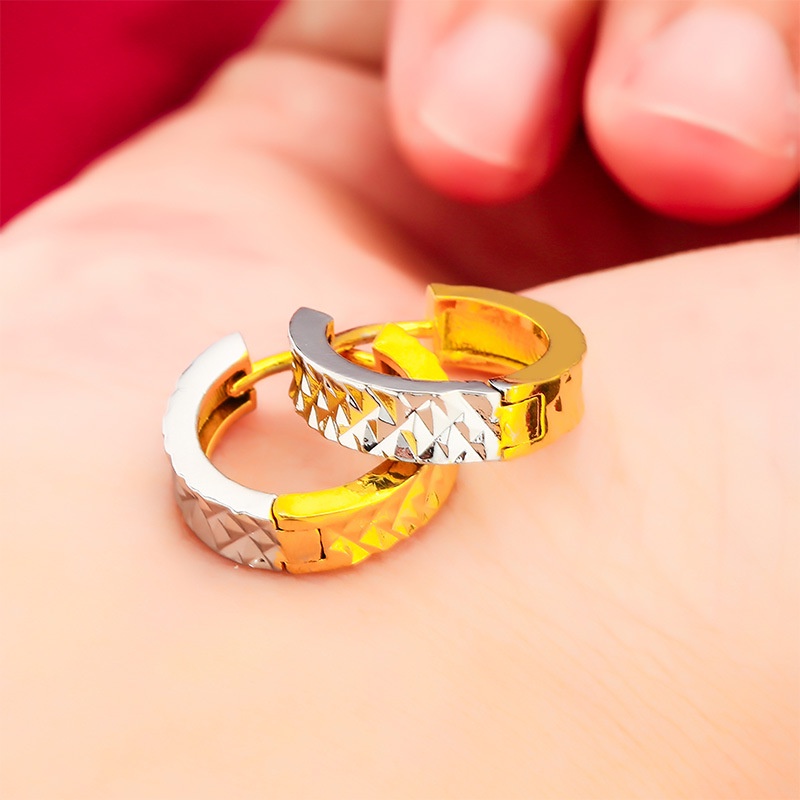 Goldkingdom Aksesoris Perhiasan Fashion Ready Stock Anting Emas Dan Perak Ganda Wanita Minimalis