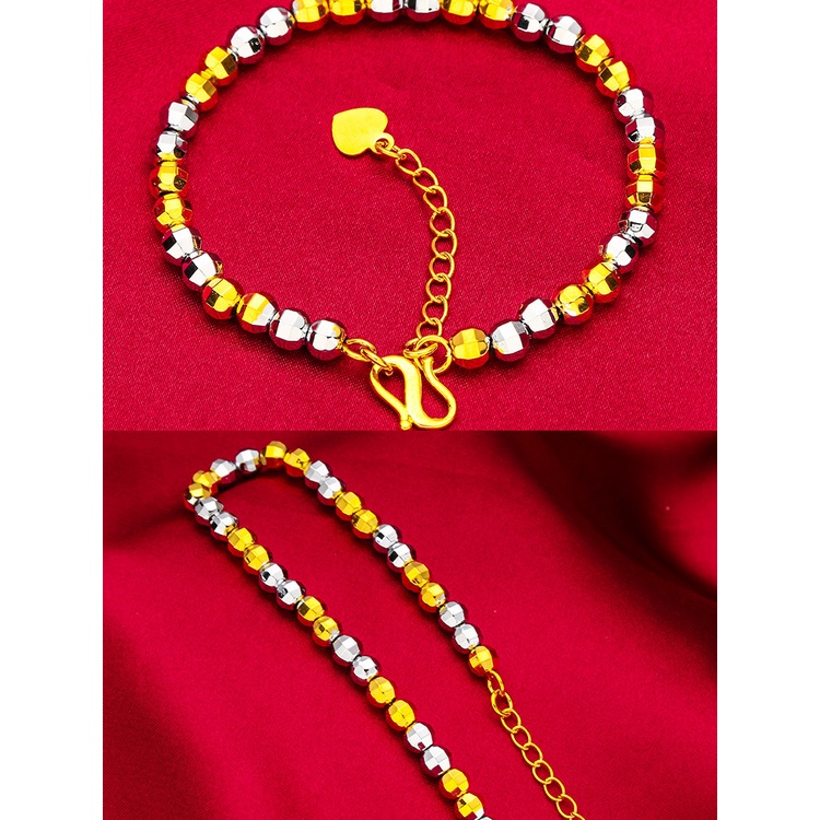 Goldkingdom Fashion Perhiasan Aksesoris Ready Stock Wanita Manik Emas Kecil Gelang Bracelet Gelang Lapis Emas Perak Dua Warna