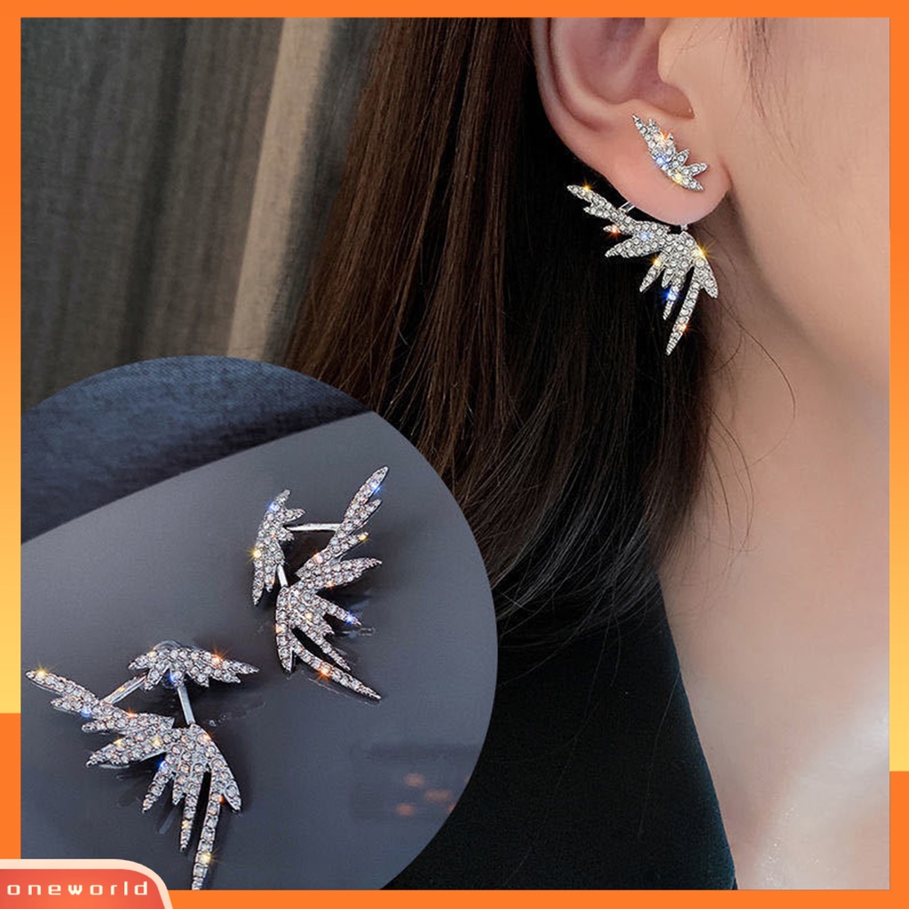 [EONE] 1pasang Ear Studs Rhinestone Light Luxury Shiny Electroplating Eye-catching Hias Hypoallergenic Sayap Malaikat Stud Earrings Aksesori Perjamuan