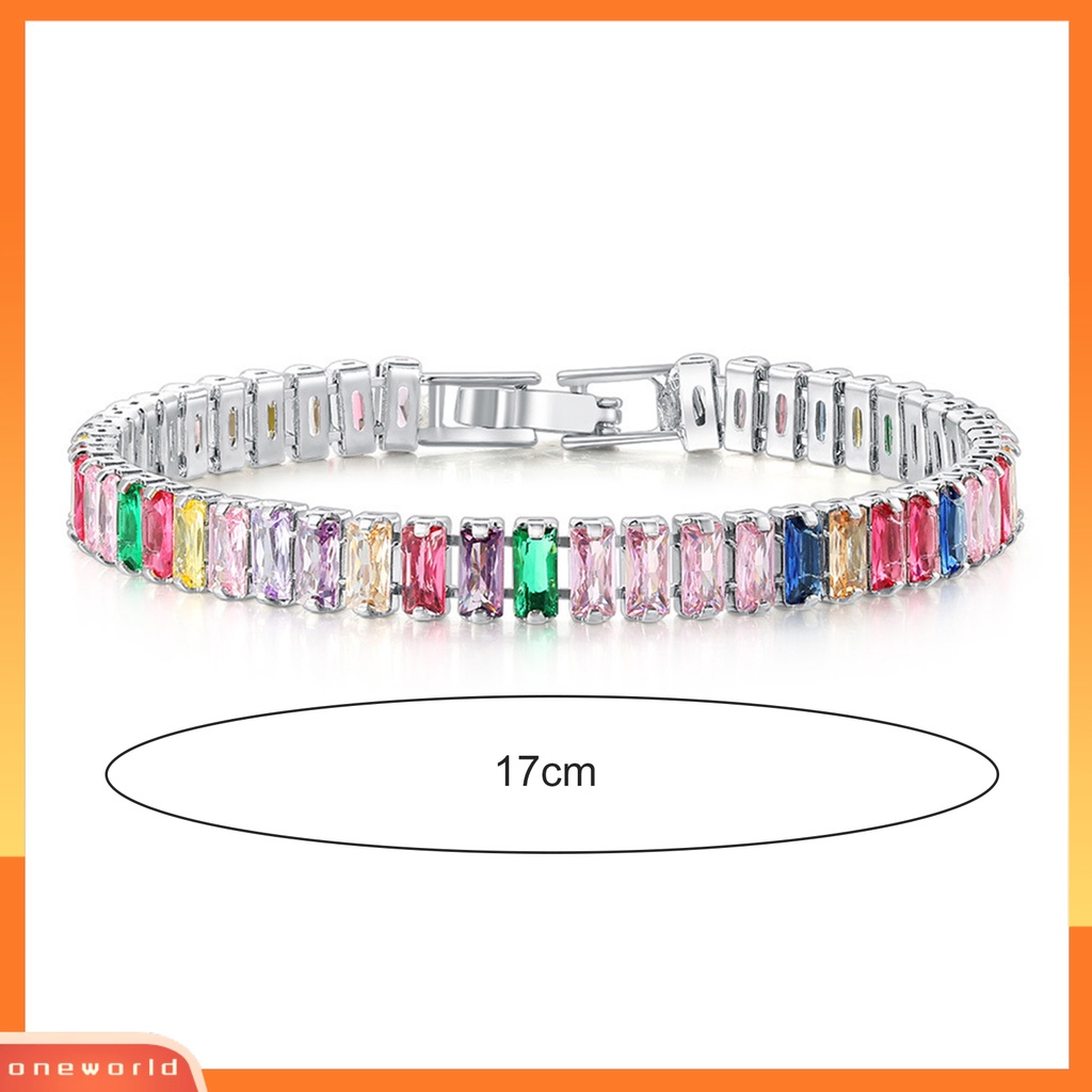 [EONE] Wanita Gelang Warna-Warni Cubic Zirconia Perhiasan Persegi Panjang Berlian Imitasi Gelang Hadiah Ulang Tahun