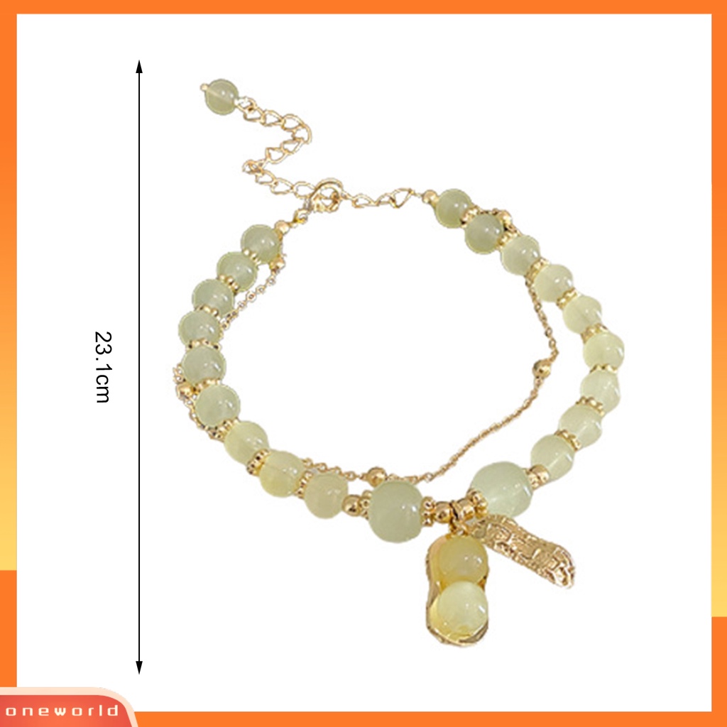[EONE] Wanita Gelang Dua Lapis Manik-Manik Kristal Imitasi Emas Link Rantai Adjustable Kacang Liontin Wanita Bangle Fashion Perhiasan
