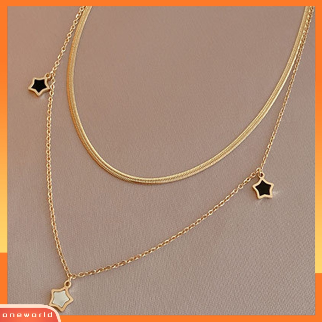 [EONE] Wanita Kalung Double-layer Hypoallergenic Elegan Anti-Oksidasi High Gloss Fashion Perhiasan Berlapis Emas Bintang Pedant Rantai Kalung Gelang Untuk Pacaran