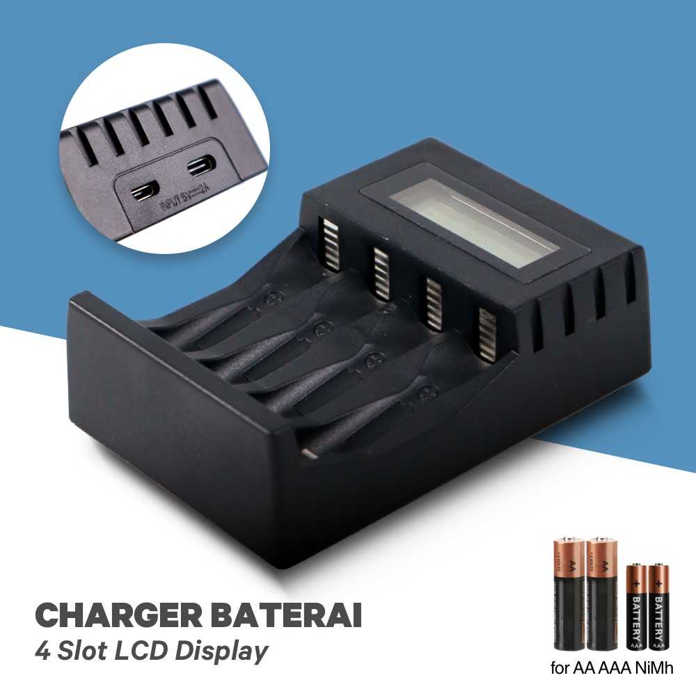 PUJIMAX Charger Baterai 4 Slot LCD Display for AA AAA NiMh - PJ-LCD005 ( Mughnii )