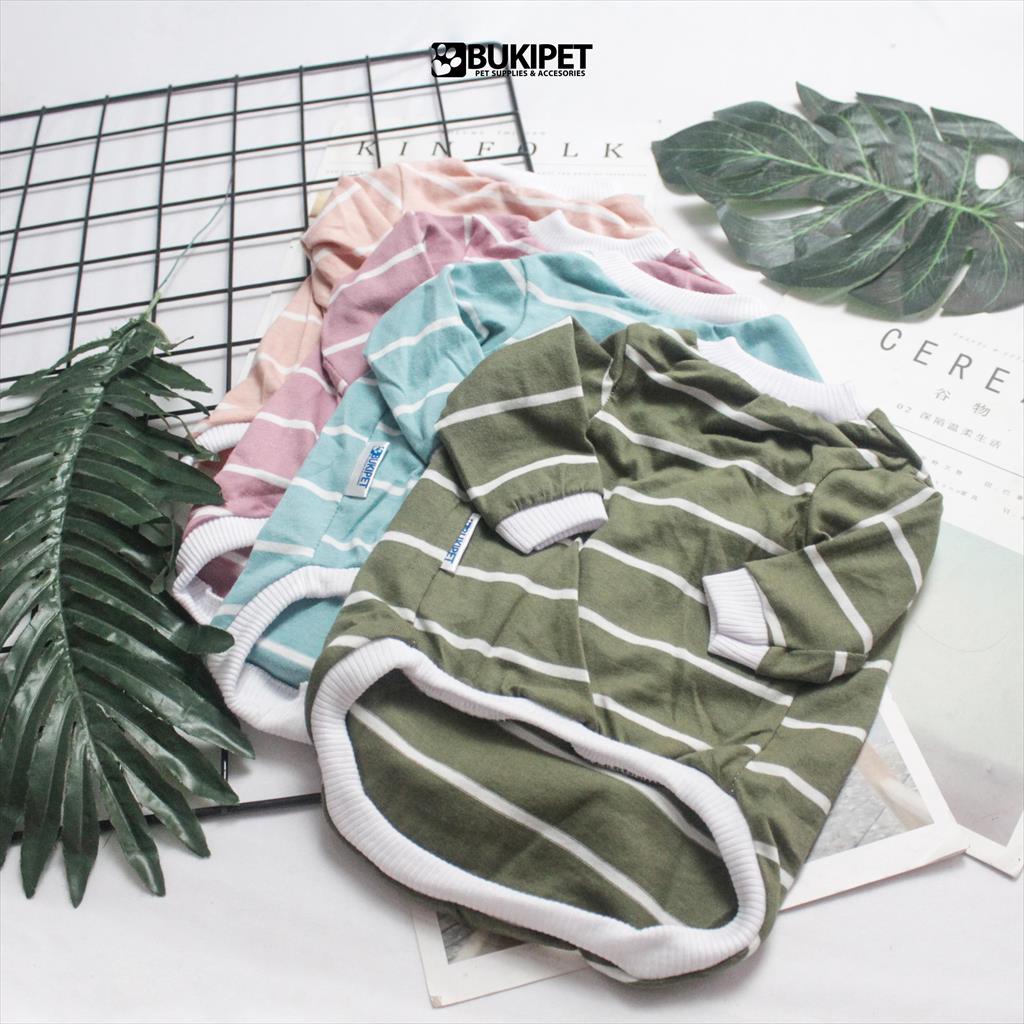 baju kucing anjing kelinci monyet lucu murah aksesoris hewan kecil - BUKI TEE STRIPE PASTEL SERIES