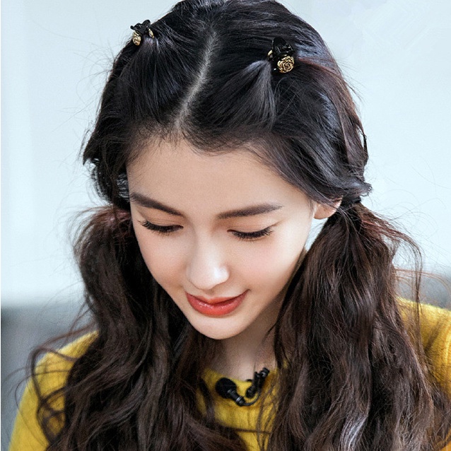 Roselife 1PC Vintage Gold Camellia Kecil Hitam Rambut Mengepang Klip Untuk Wanita Perempuan Korea Lucu Bunga Hair Claw Clamp Jepit Rambut Fashion Aksesoris Rambut