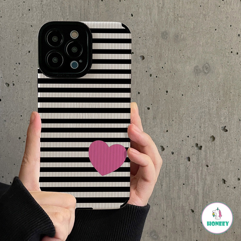 IPHONE Casing Ponsel Cinta Hitam Untuk Iphone14 13 Pro Max11 12 Pro 7 8 14 Plus 11 Pro Max 13 X XR XSMAX Shockproof Creative Stripe Style Case Back Cover